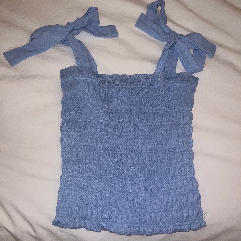 Anthropologie Smocked tulle tie-strap cami top